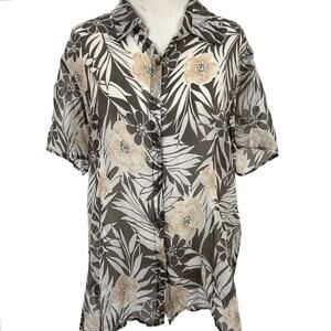 Robbie Bee Vintage Tropical Sheer Resort Blouse Size 16